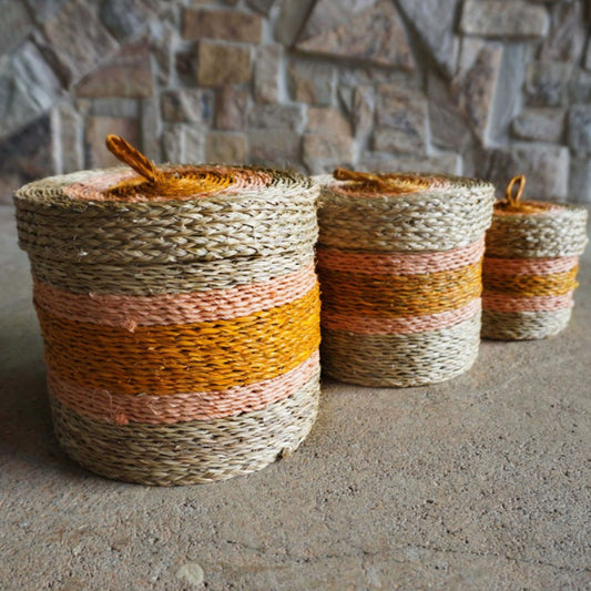 Lavumisa Grass Woven Lidded Utility Baskets